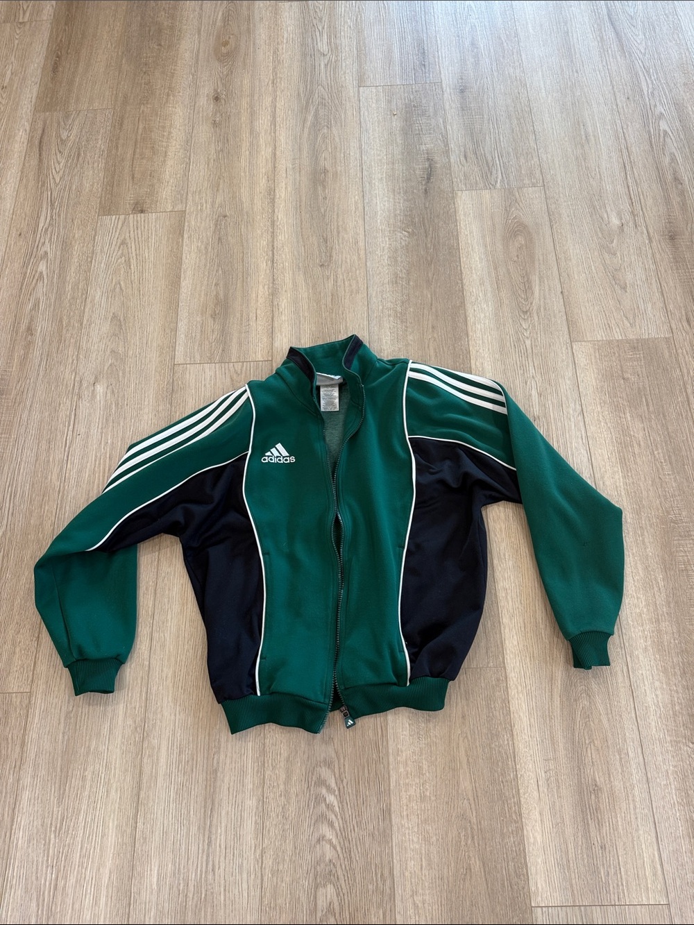 Vintage adidas Green and Black unisex Track Jacket with White Stripes